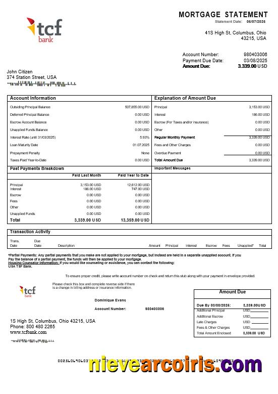 USA TCF Bank mortgage statement